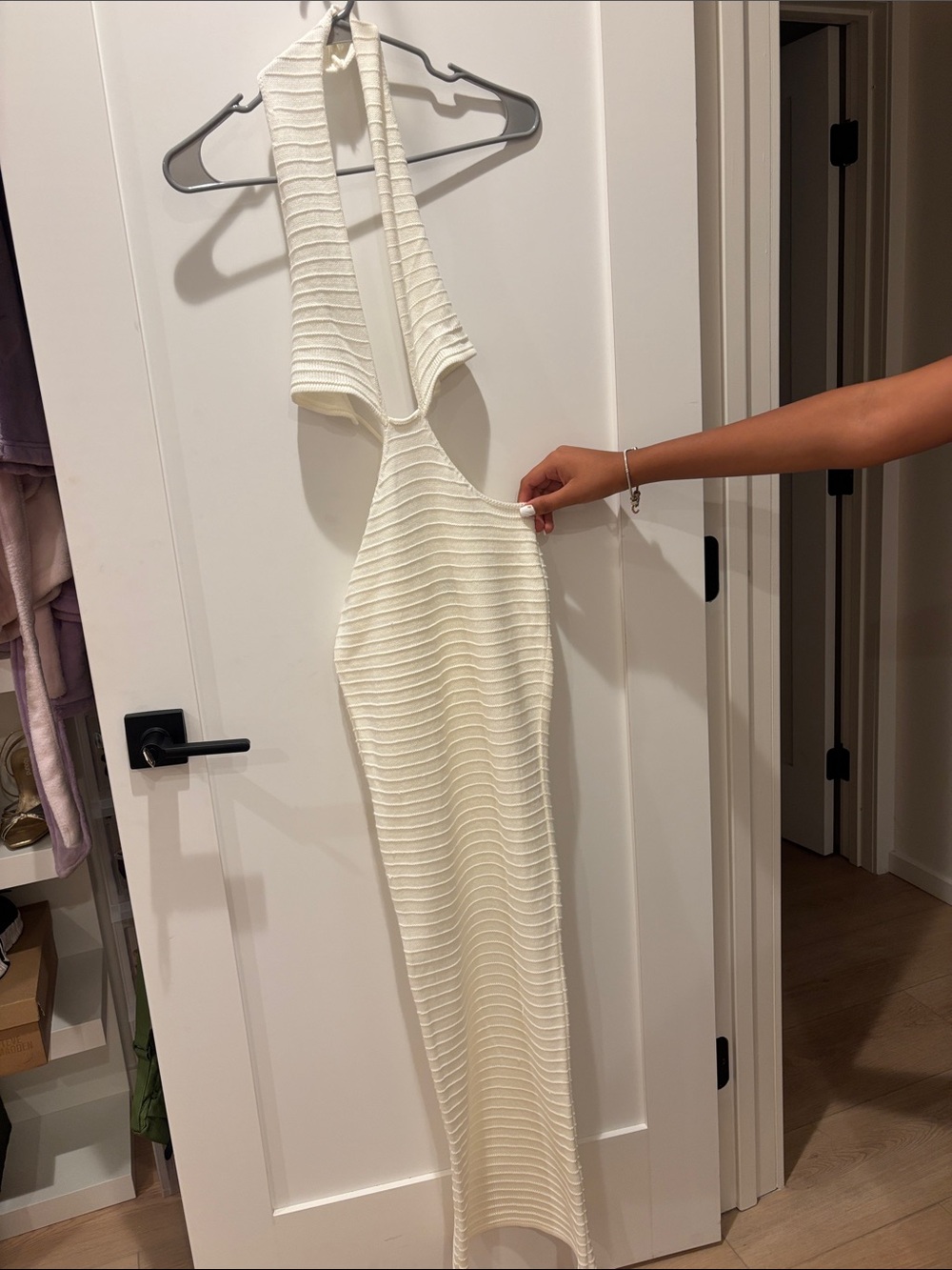 Fashion Nova Ivory Backless Ribbed Halter Maxi Dress